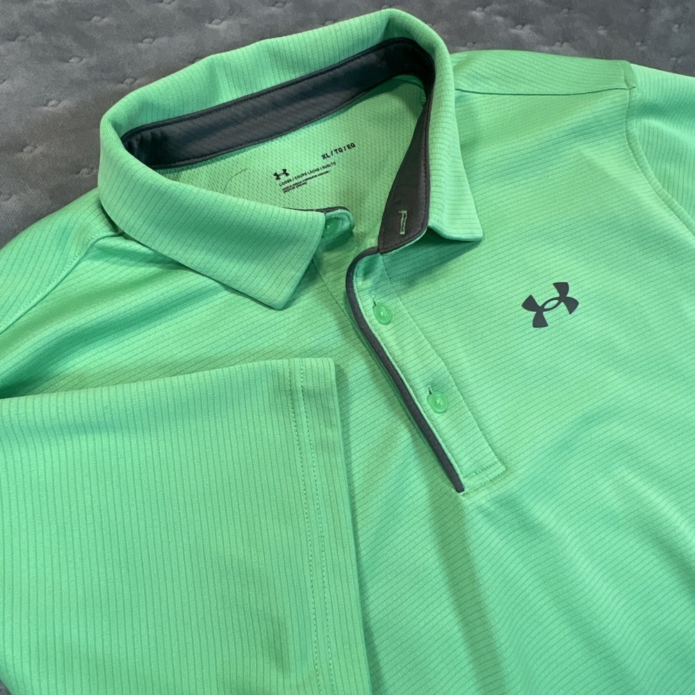 Under Armor Polo Shirt Mens XL Extra Green Golf Activewear 100% Polyester